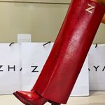 Bota Cano Longo Couro Premium Salto Alto Fino Vermelho Merlot