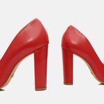 Scarpin Couro Salto Bloco Médio Vermelho Ferrari