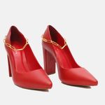 Scarpin Couro Salto Bloco Médio Vermelho Ferrari