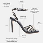 Sandália Couro Premium Salto Alto Fino Pedraria Crystal Preto