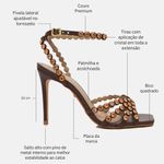 Sandália Couro Premium Salto Alto Fino Pedraria Crystal Marrom Cacau