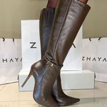 Bota Cano Longo Couro Premium Salto Alto Fino Marrom Cacau