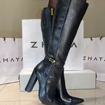 Bota Cano Longo Couro Premium Salto Bloco Alto Preto