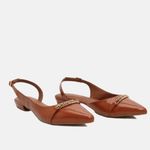 Sapatilha Couro Verniz Corrente Slingback Caramelo