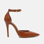 Scarpin Couro Premium Glam Verniz Salto Alto Fino Caramelo