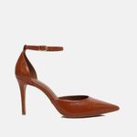 Scarpin Couro Premium Glam Verniz Salto Médio Fino Caramelo