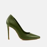 Scarpin Couro Salto Alto Fino Verde Militar
