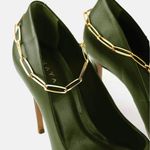 Scarpin Couro Salto Alto Fino Verde Militar