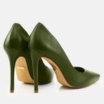 Scarpin Couro Salto Alto Fino Verde Militar