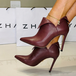 Ankle Boot Couro Premium Salto Alto Fino Vermelho Merlot