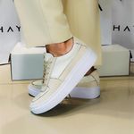 Tênis Couro Premium Camurça Classic Off White Nude