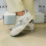 Tênis Couro Camurça Premium Zhaya Off White Prata