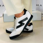 Tênis Couro Camurça Premium Zhaya Off White Preto