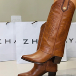 Bota Western Couro Premium Salto Bloco Caramelo