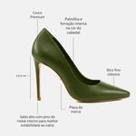 Scarpin Couro Salto Alto Fino Verde Militar