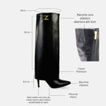 Bota Cano Longo Couro Premium Salto Médio Fino Preto