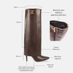 Bota Cano Longo Couro Premium Salto Médio Fino Marrom Cacau