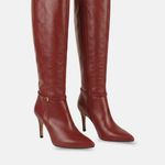Bota Cano Longo Couro Premium Salto Médio Fino Vermelho Merlot