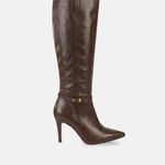 Bota Cano Longo Couro Premium Salto Médio Fino Marrom Cacau