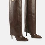 Bota Cano Longo Couro Premium Salto Médio Fino Marrom Cacau
