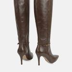Bota Cano Longo Couro Premium Salto Médio Fino Marrom Cacau