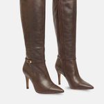 Bota Cano Longo Couro Premium Salto Médio Fino Marrom Cacau