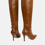 Bota Cano Longo Couro Premium Salto Médio Fino Caramelo