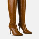 Bota Cano Longo Couro Premium Salto Alto Fino Caramelo