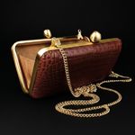 Bolsa Couro Jacaré Clutch Café