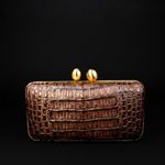 Bolsa Couro Jacaré Clutch Café