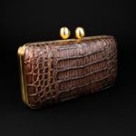 Bolsa Couro Jacaré Clutch Café