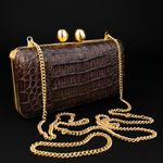 Bolsa Couro Jacaré Clutch Café