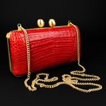 Bolsa Couro Jacaré Clutch Vermelho