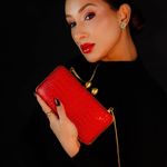 Bolsa Couro Jacaré Clutch Vermelho