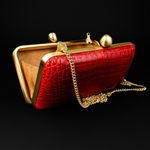 Bolsa Couro Jacaré Clutch Vermelho