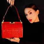 Bolsa Couro Jacaré Premium Box Média Vermelho