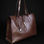 Bolsa Couro Avestruz Tote Grande Marrom