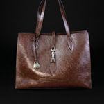 Bolsa Couro Avestruz Tote Grande Marrom