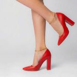 Scarpin Couro Salto Bloco Médio Vermelho Ferrari