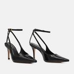 Scarpin SlingBack Couro Verniz Premium Salto Médio Fino Preto