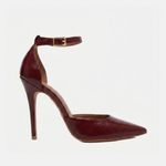 Scarpin Couro Premium Glam Verniz Salto Alto Fino Vermelho Merlot