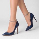 Scarpin Couro Salto Alto Fino Azul Night Sky