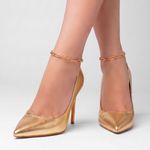 Scarpin Couro Metalizado Salto Alto Fino Gold