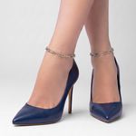 Scarpin Couro Salto Alto Fino Azul Night Sky