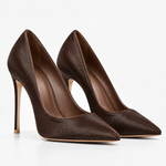 Scarpin Couro Pelo Premium Salto Alto Fino Marrom Café