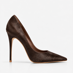 Scarpin Couro Pelo Premium Salto Alto Fino Marrom Café