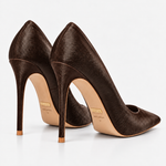 Scarpin Couro Pelo Premium Salto Alto Fino Marrom Café