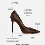 Scarpin Couro Pelo Premium Salto Alto Fino Marrom Café