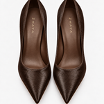 Scarpin Couro Pelo Premium Salto Alto Fino Marrom Café