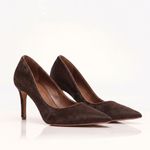 Scarpin Couro Pelo Premium Salto Médio Fino Marrom Café